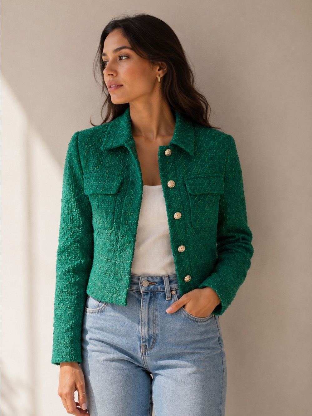 RACHEL ZOE Solid Boucle Crop Jacket